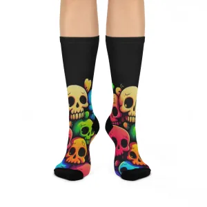 💀 Vibrant Skull Print Cushioned Black Socks – Funky & Bold Fashion for Men & Women