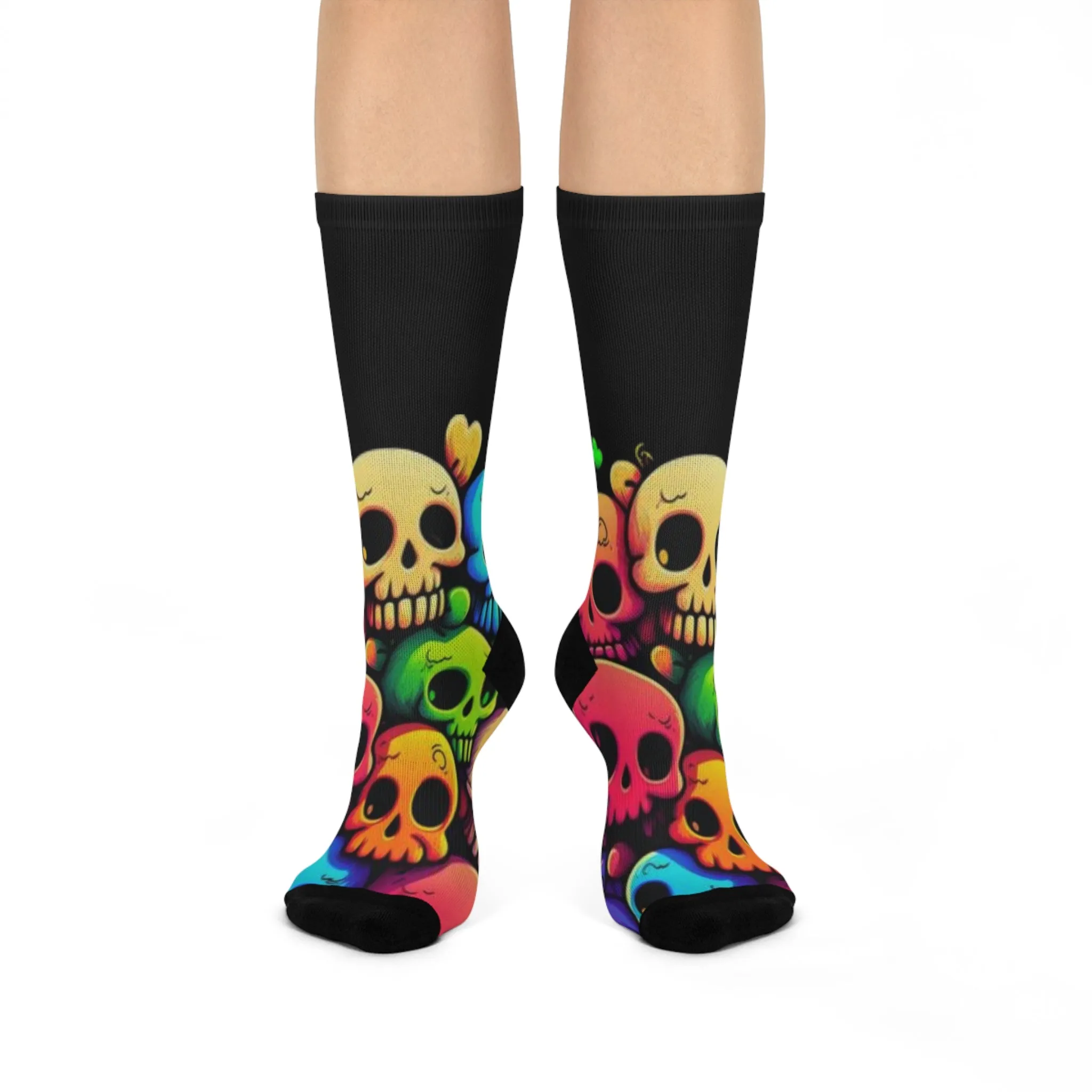 💀 Vibrant Skull Print Cushioned Black Socks – Funky & Bold Fashion for Men & Women