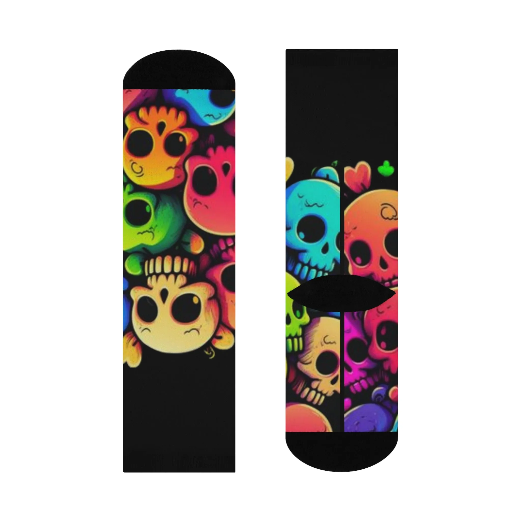 💀 Vibrant Skull Print Cushioned Black Socks – Funky & Bold Fashion for Men & Women