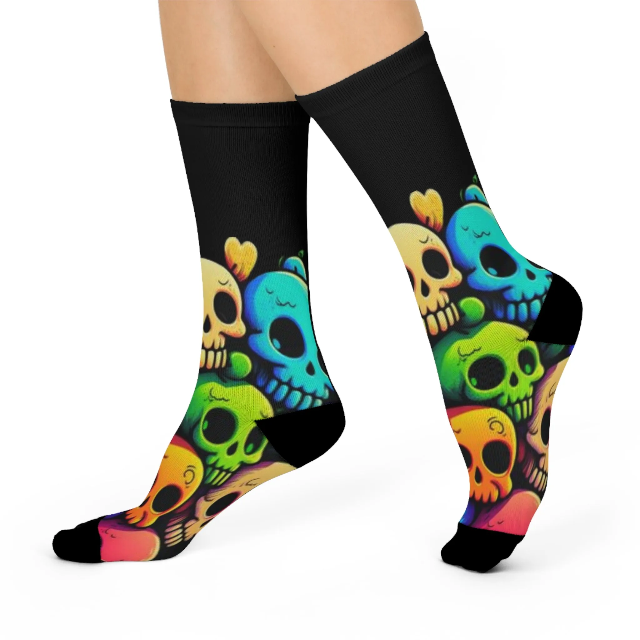 💀 Vibrant Skull Print Cushioned Black Socks – Funky & Bold Fashion for Men & Women