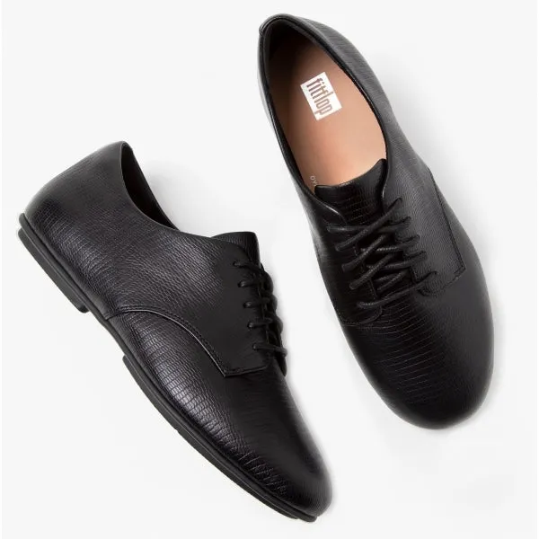 ADEOLA LIZARD Ladies Leather Derby Shoes All Black