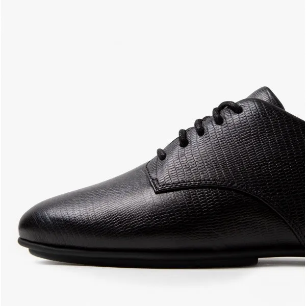ADEOLA LIZARD Ladies Leather Derby Shoes All Black