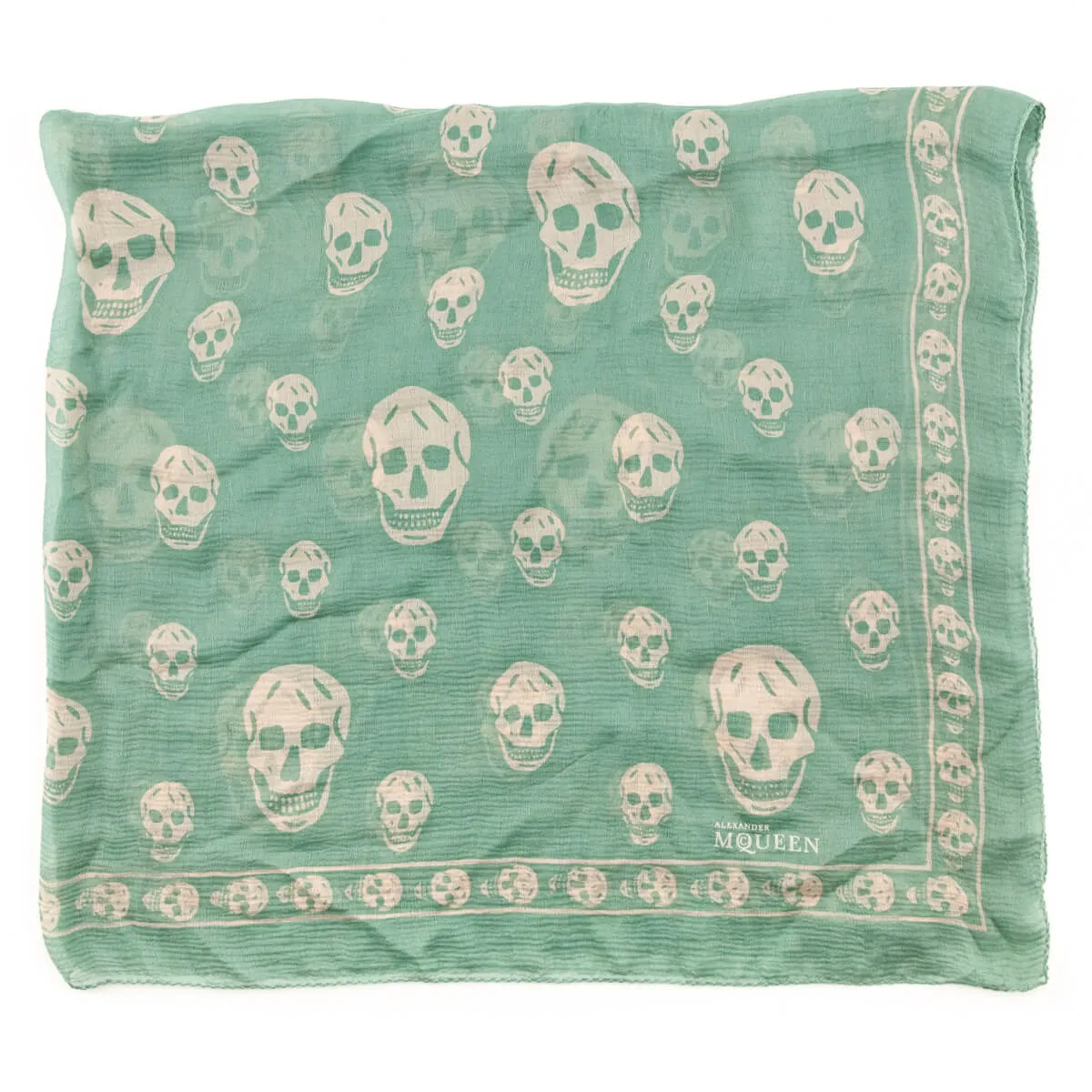 Alexander McQueen Green & White Silk Skull Scarf