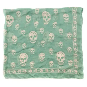 Alexander McQueen Green & White Silk Skull Scarf