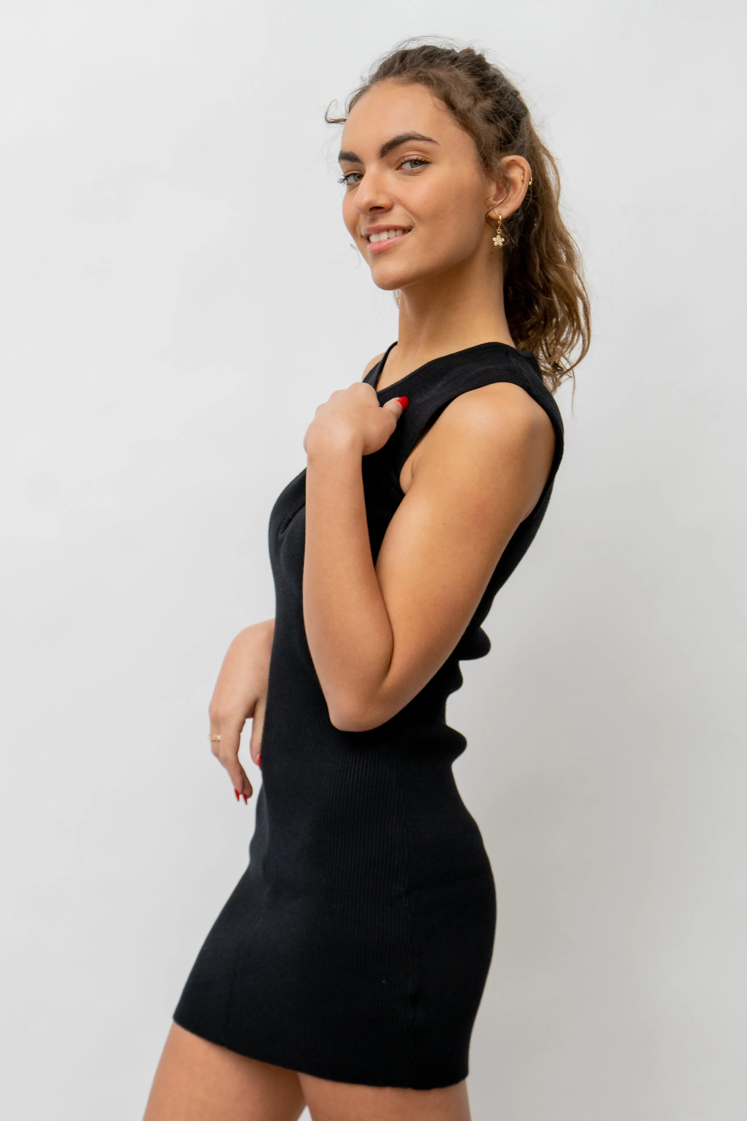 Aria Mae Fitted Black Mini Dress - Black