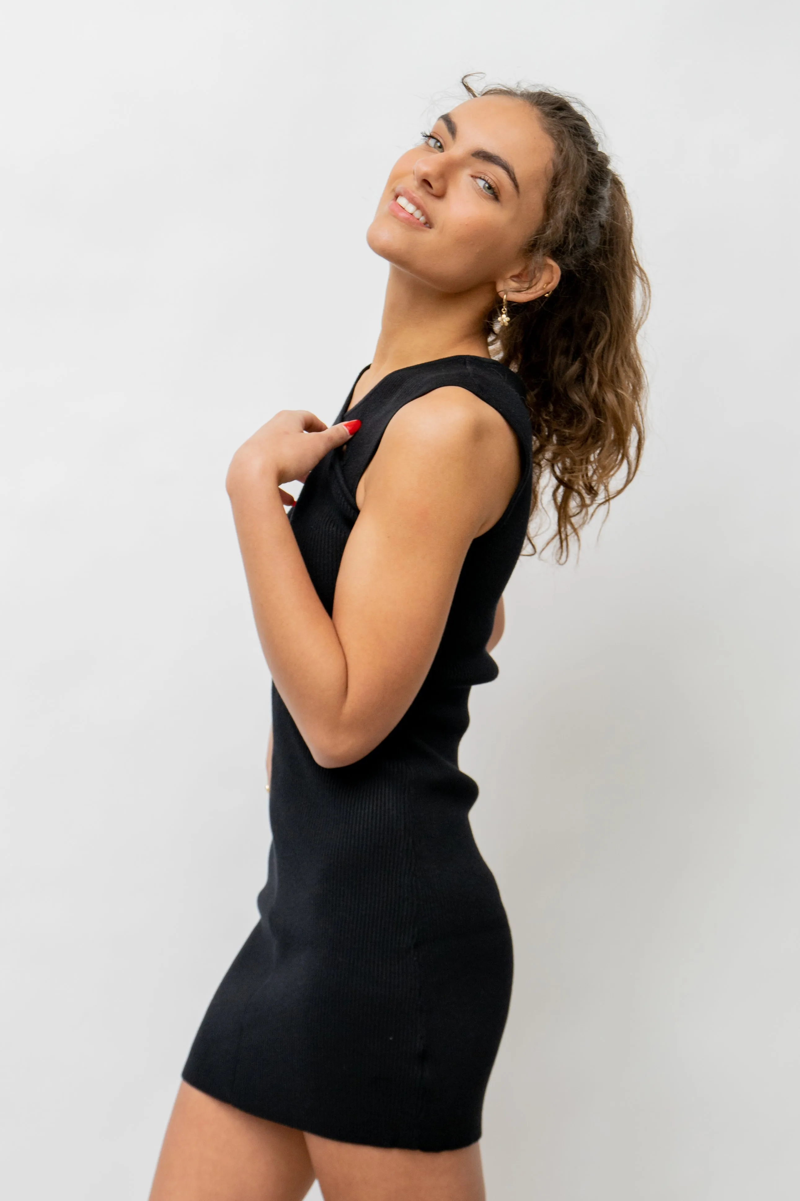 Aria Mae Fitted Black Mini Dress - Black