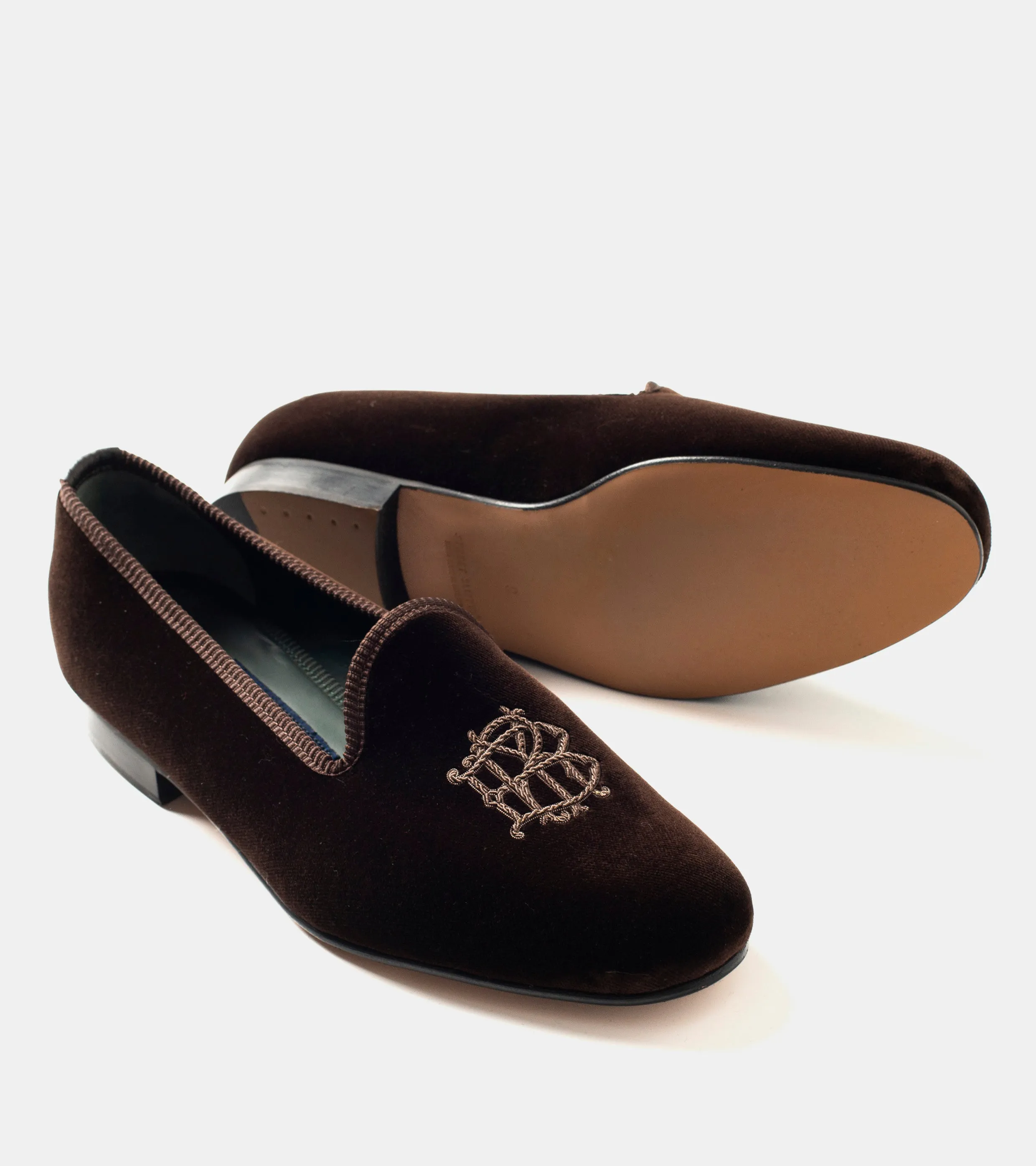 Bryceland's x Bowhill & Elliott Velvet Slippers Brown
