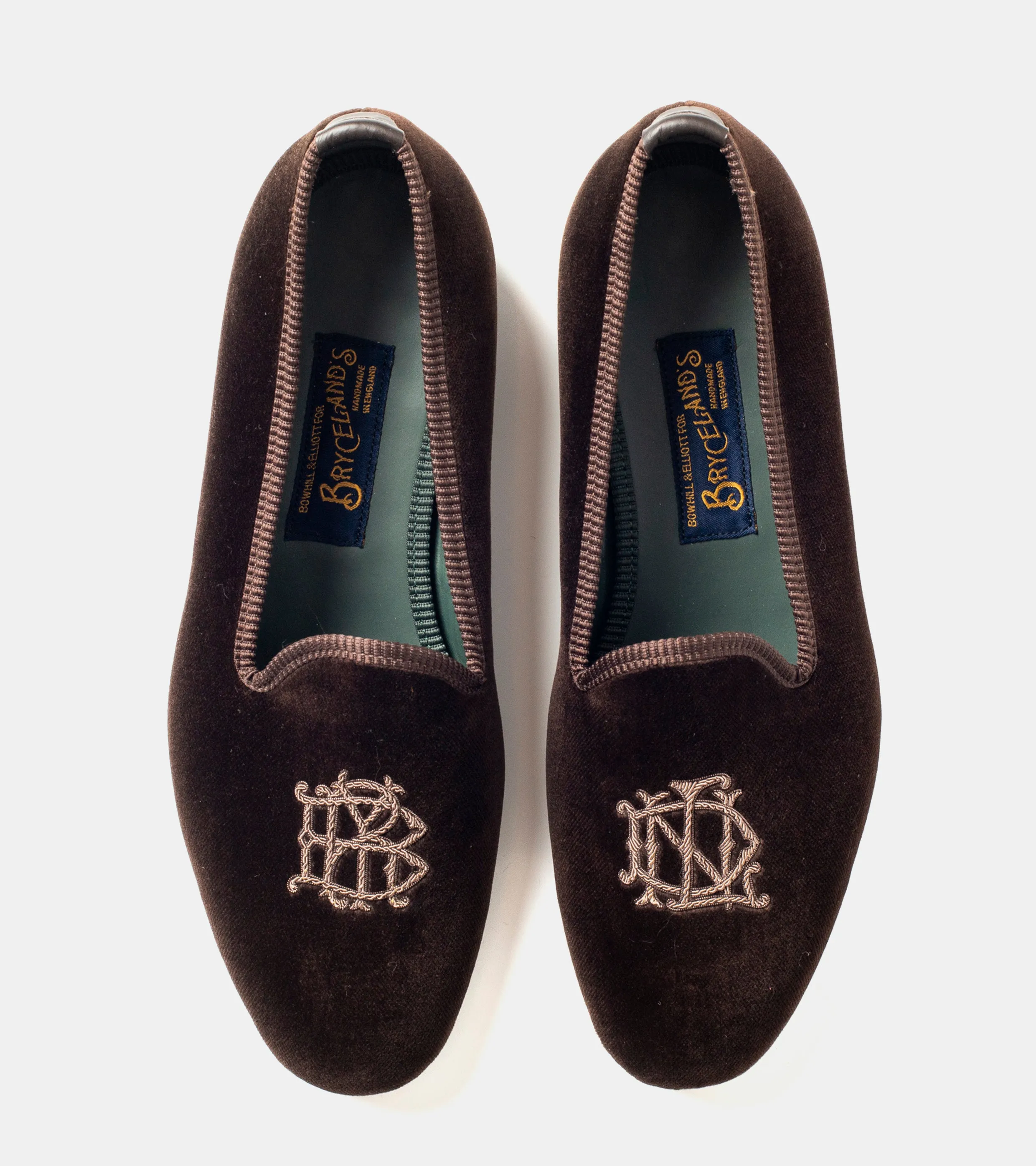 Bryceland's x Bowhill & Elliott Velvet Slippers Brown