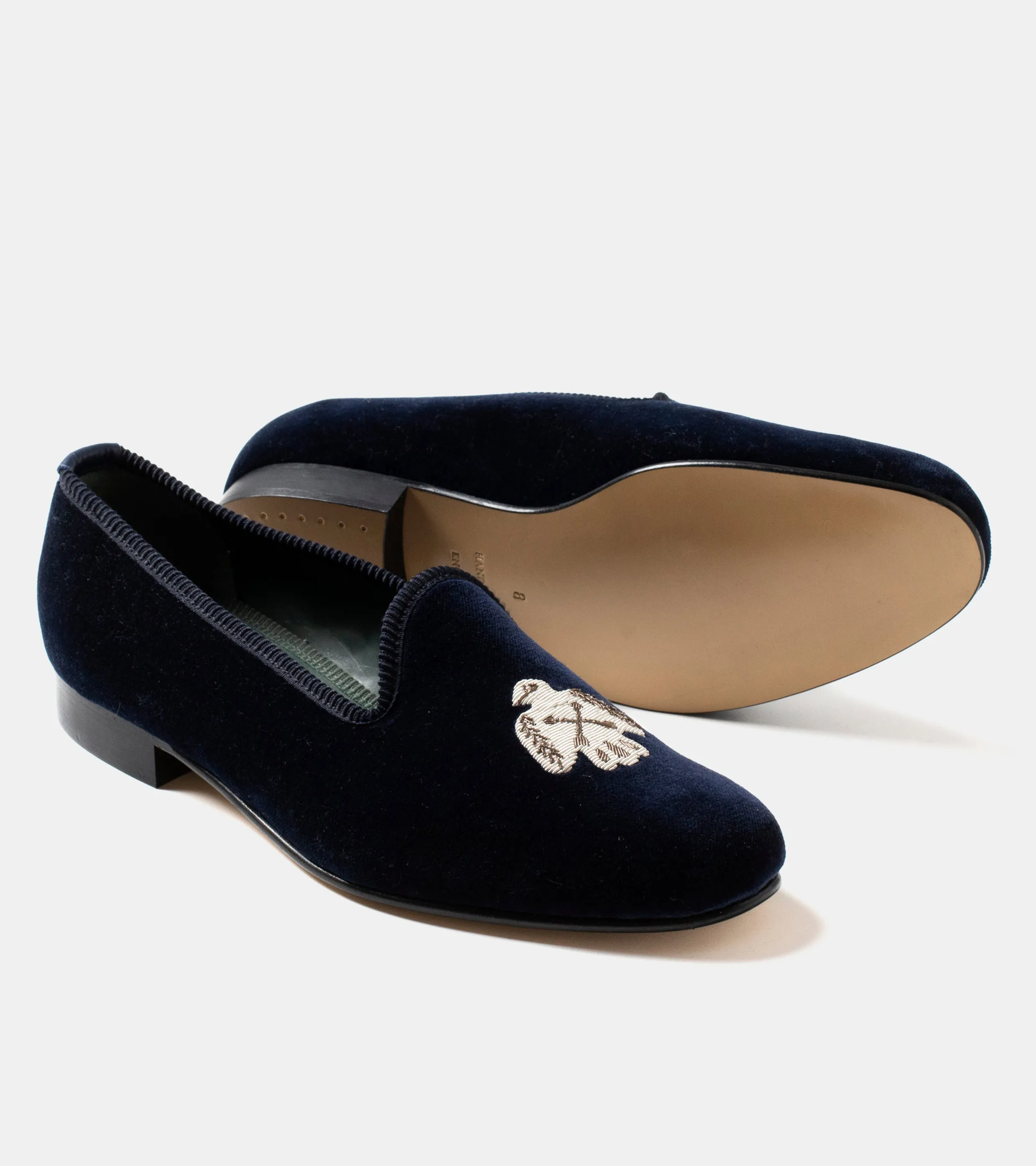 Bryceland's x Bowhill & Elliott Velvet Slippers Navy