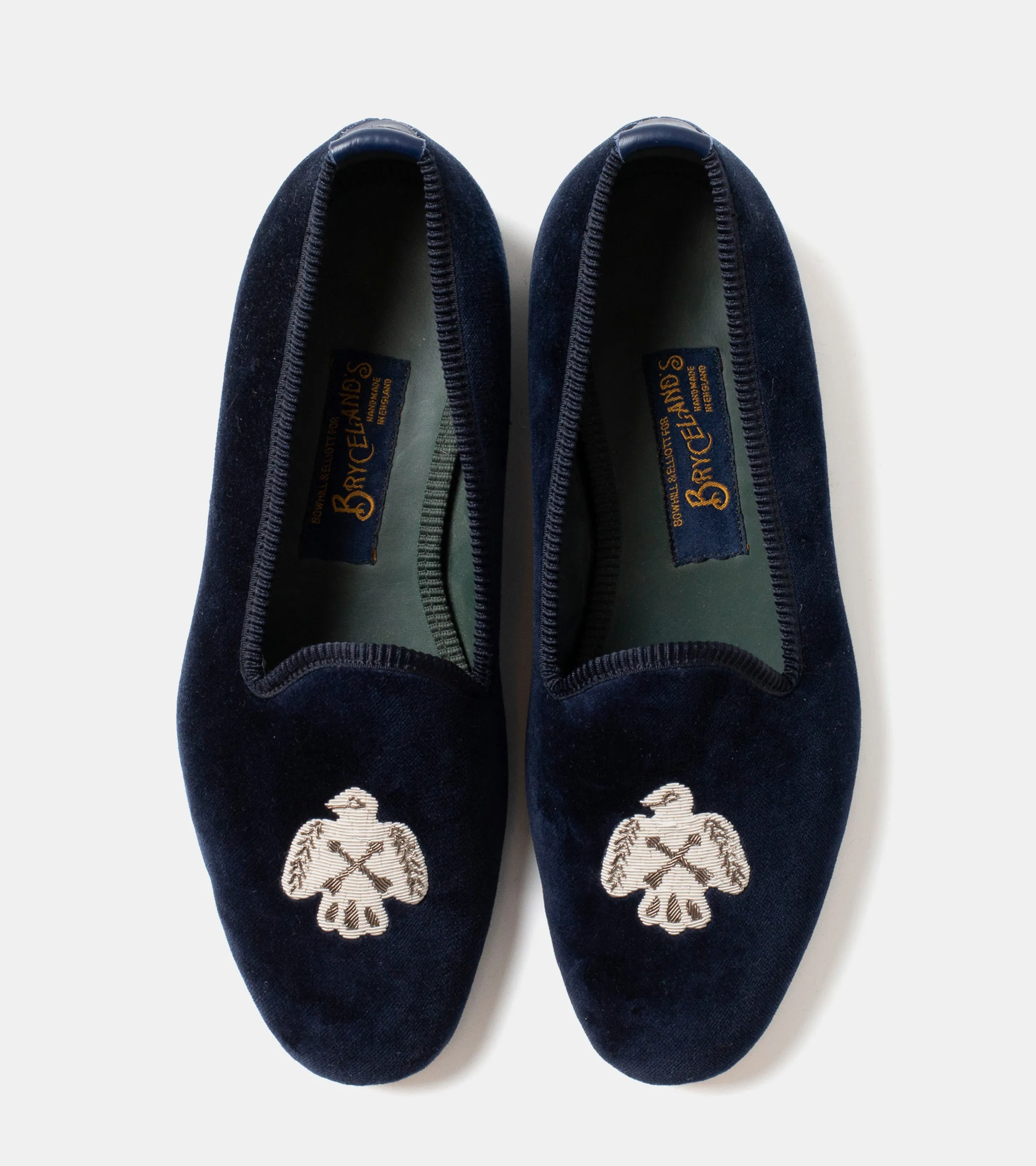 Bryceland's x Bowhill & Elliott Velvet Slippers Navy