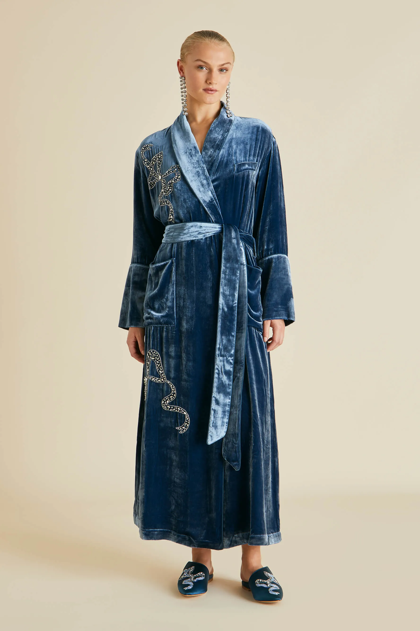 Capability Grace Blue Embellished Robe in Silk Velvet