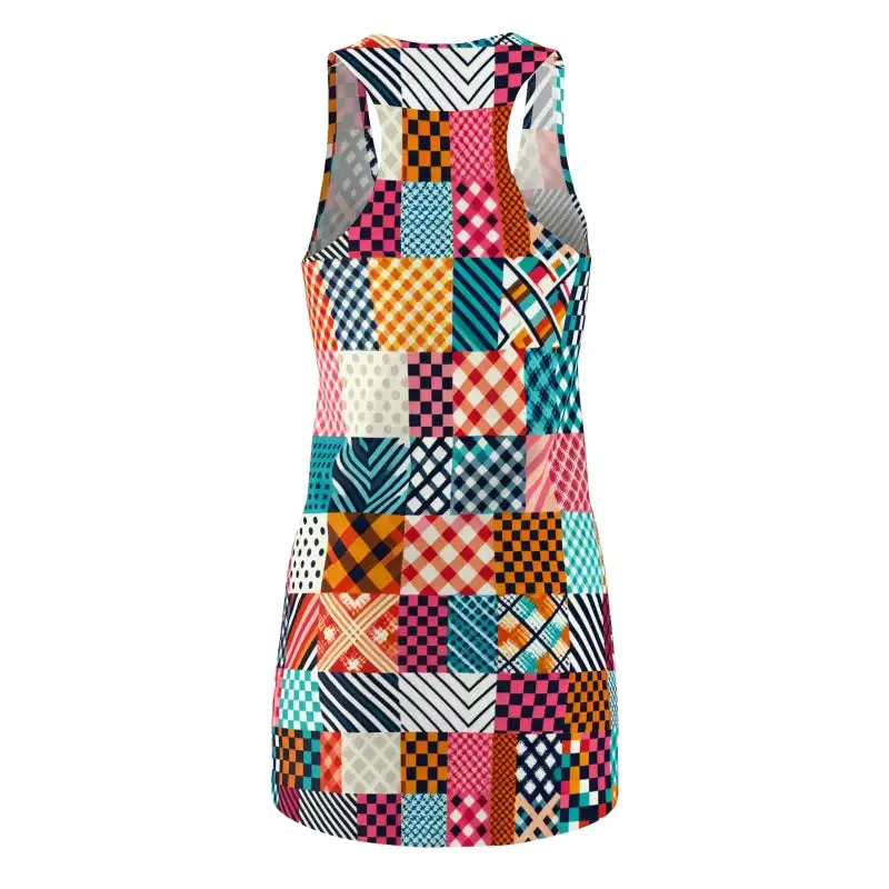 Chic Polyester Racerback Dress with Checkered Pattern