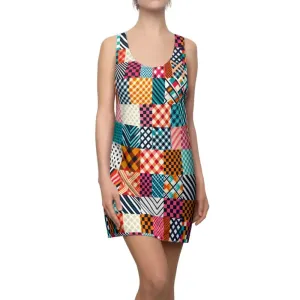 Chic Polyester Racerback Dress with Checkered Pattern