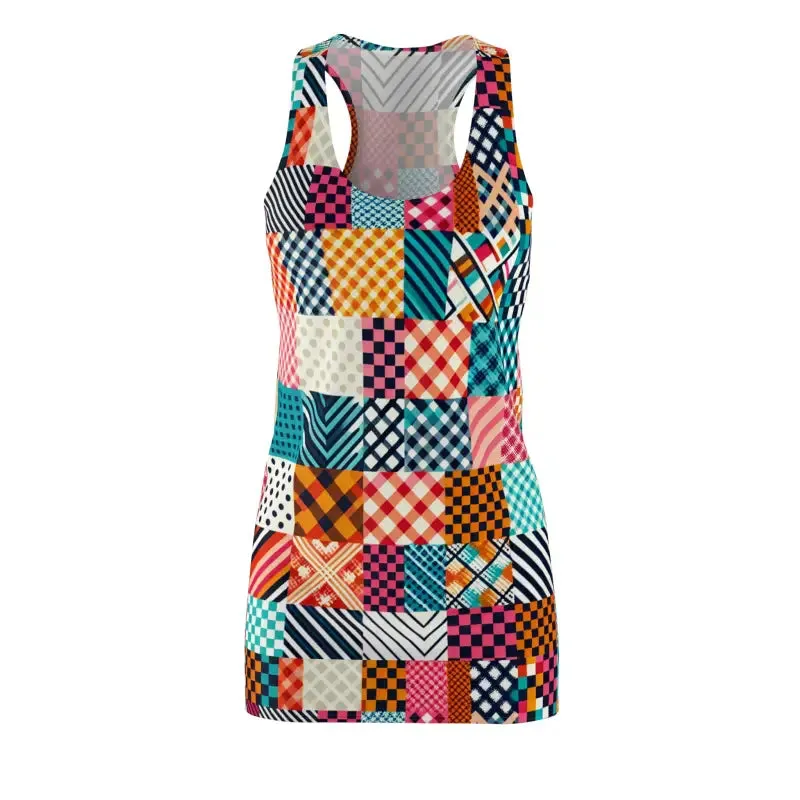 Chic Polyester Racerback Dress with Checkered Pattern