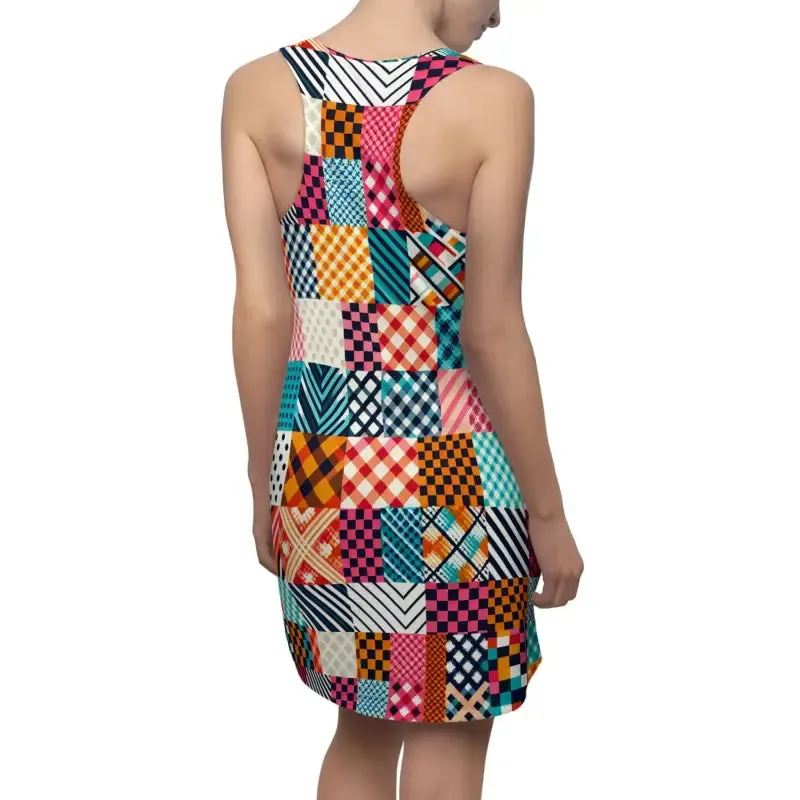 Chic Polyester Racerback Dress with Checkered Pattern