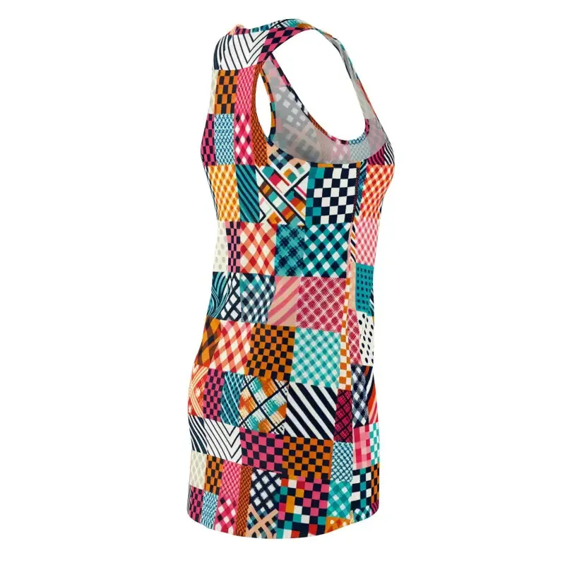 Chic Polyester Racerback Dress with Checkered Pattern