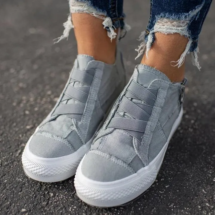 Chicvane Plus Size Strap-free Elastic Canvas Shoes with Zipper