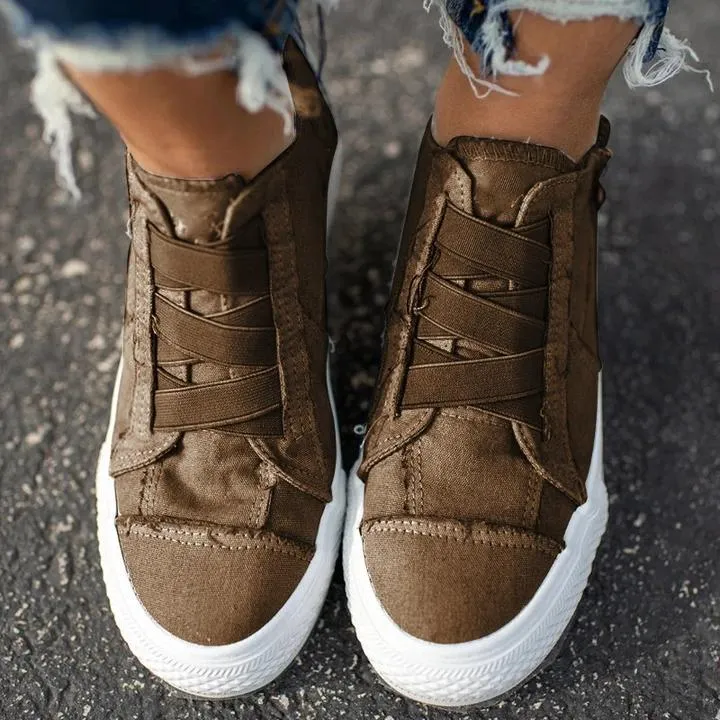 Chicvane Plus Size Strap-free Elastic Canvas Shoes with Zipper