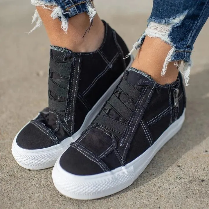Chicvane Plus Size Strap-free Elastic Canvas Shoes with Zipper
