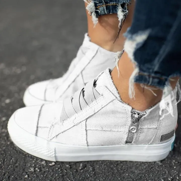 Chicvane Plus Size Strap-free Elastic Canvas Shoes with Zipper