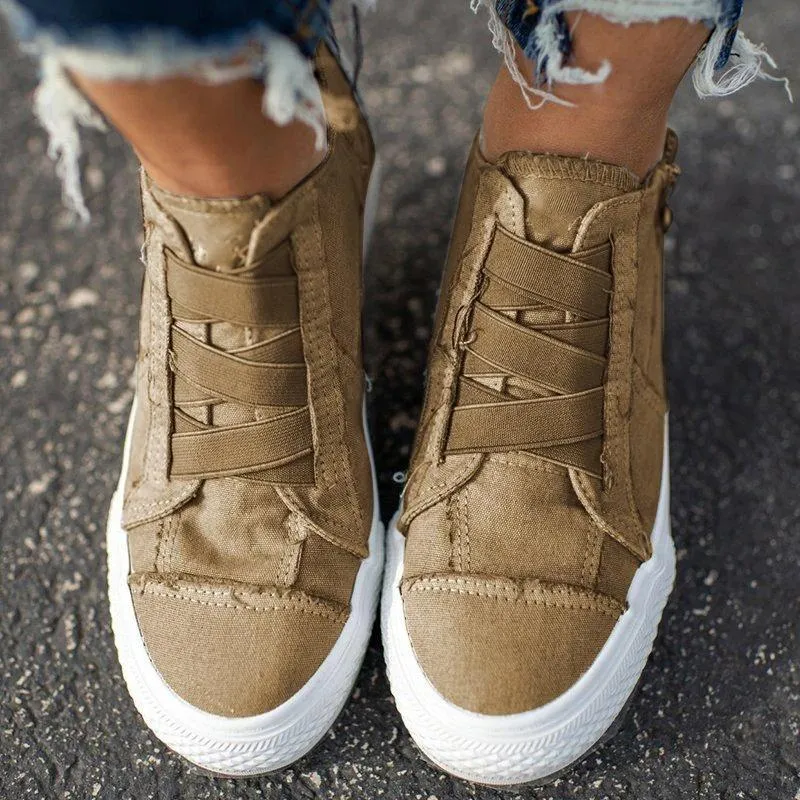 Chicvane Plus Size Strap-free Elastic Canvas Shoes with Zipper