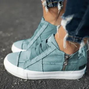 Chicvane Plus Size Strap-free Elastic Canvas Shoes with Zipper