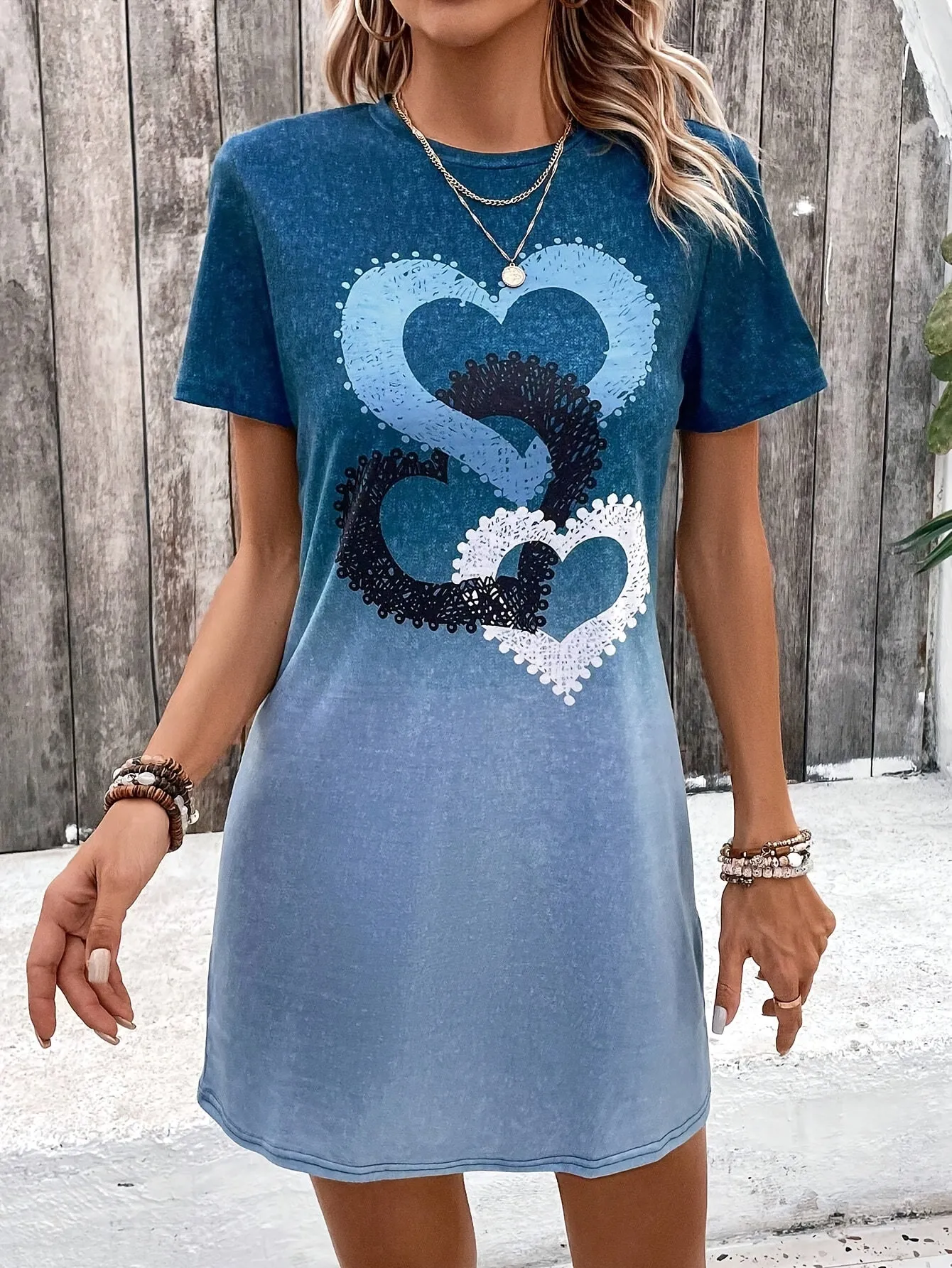 Dames zomerjurk-short-short-mouwen T-shirt jurk met kleurengradiënt