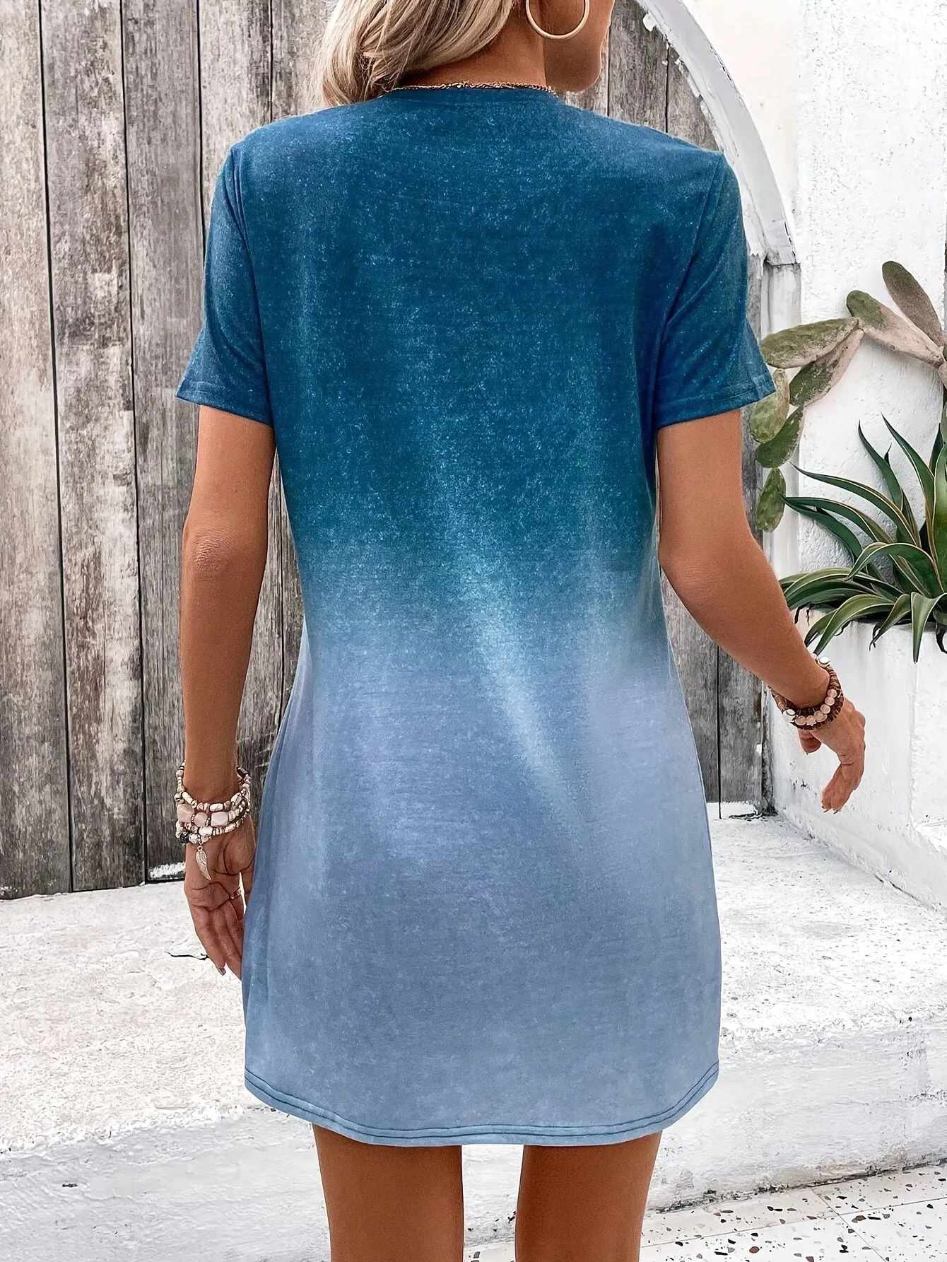 Dames zomerjurk-short-short-mouwen T-shirt jurk met kleurengradiënt