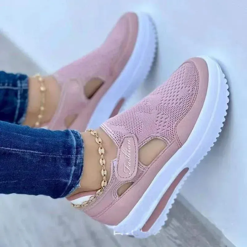Designer Brand Women Fashion Platform Solid Color Vulcanized Sneakers Woman Casual Breathable Wedge Shoes Ladies Walking Shoes