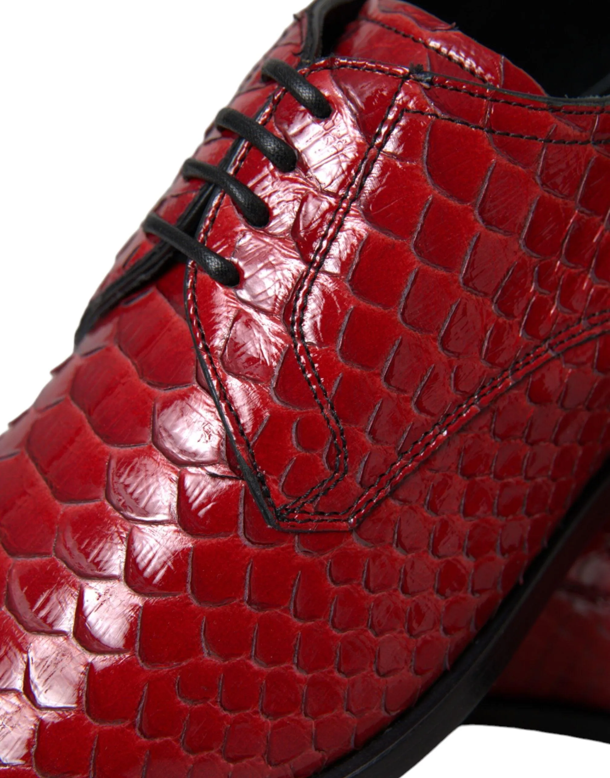 Dolce & Gabbana Red Textured Varnished Derby Herre Formal Sko