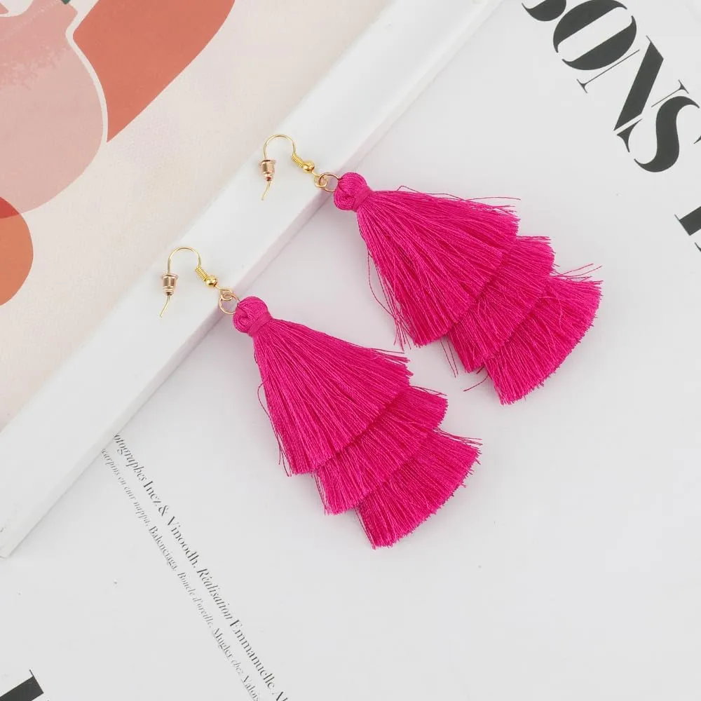Earrings for Women Dangling, Layered Tassel Earrings Fringe Earrings Bohemian Studs Drop Earrings