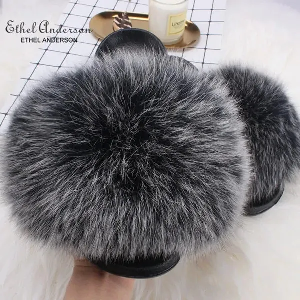 Fox Fur Slide Slippers