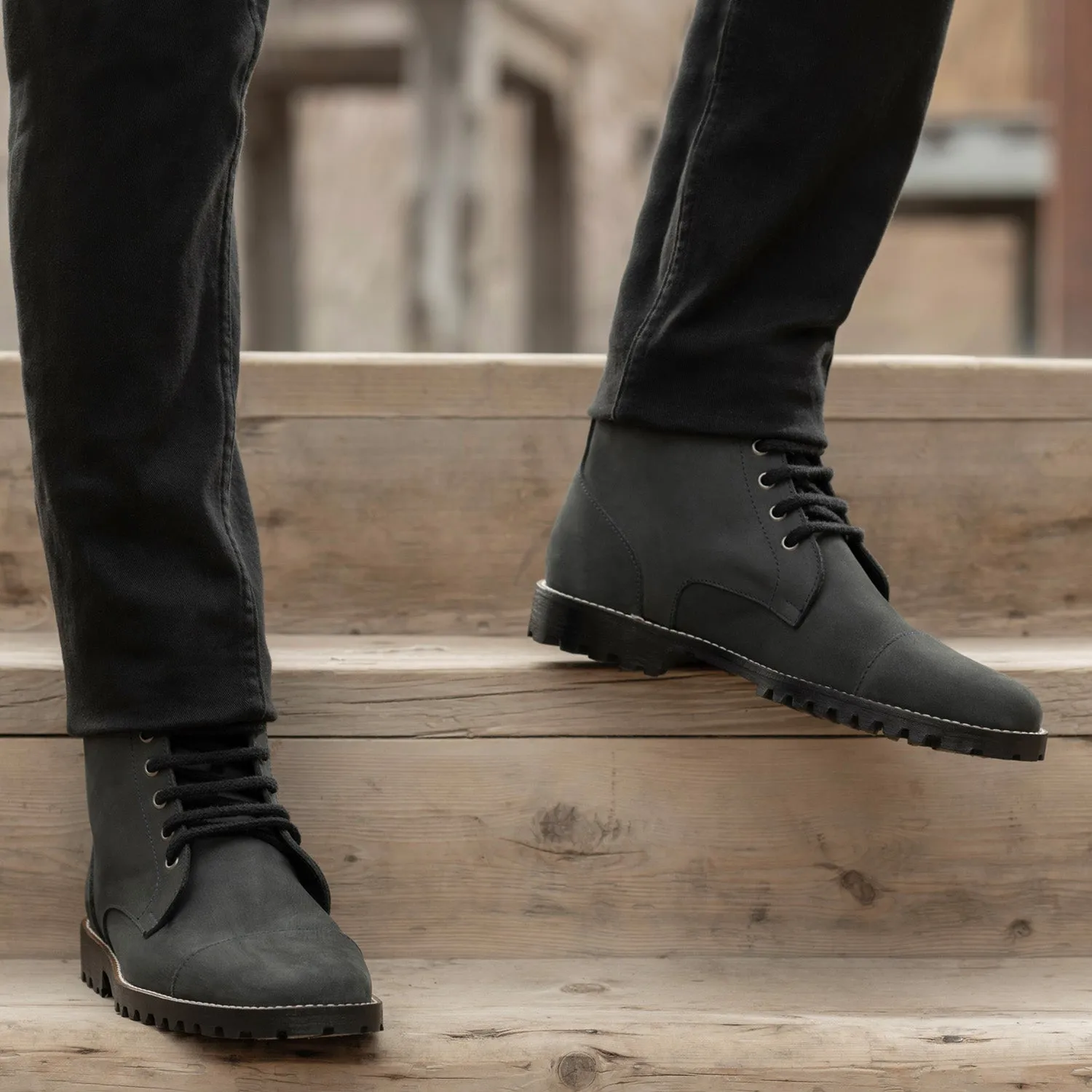 Knight Derby Matte Black Pullup Leather Boots - TerraGrip