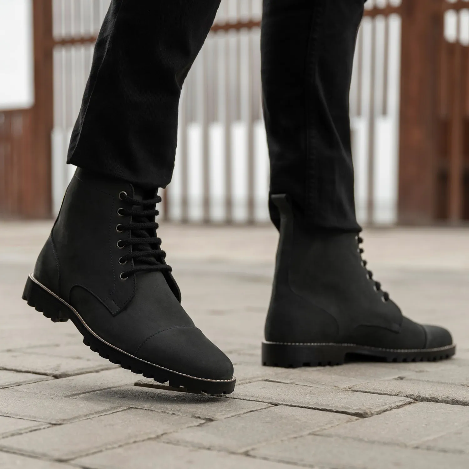 Knight Derby Matte Black Pullup Leather Boots - TerraGrip
