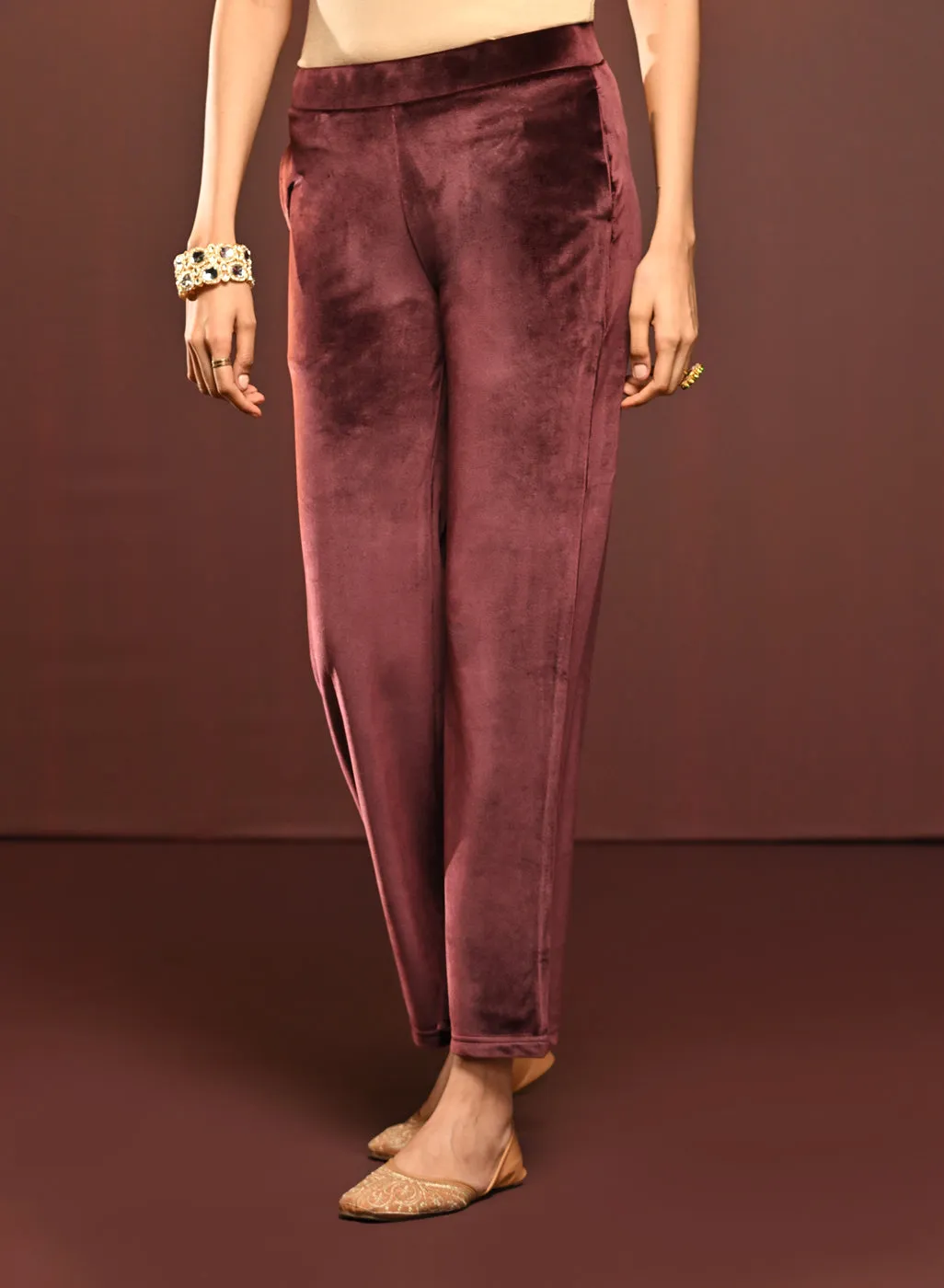 Mallika Pink Embroidered Velvet Co-ord Set for Women