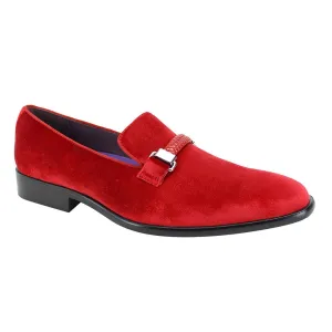 Mens Bright Red Velvet Slip On Dress Loafers w/ Braided Detail After Midnight 6753