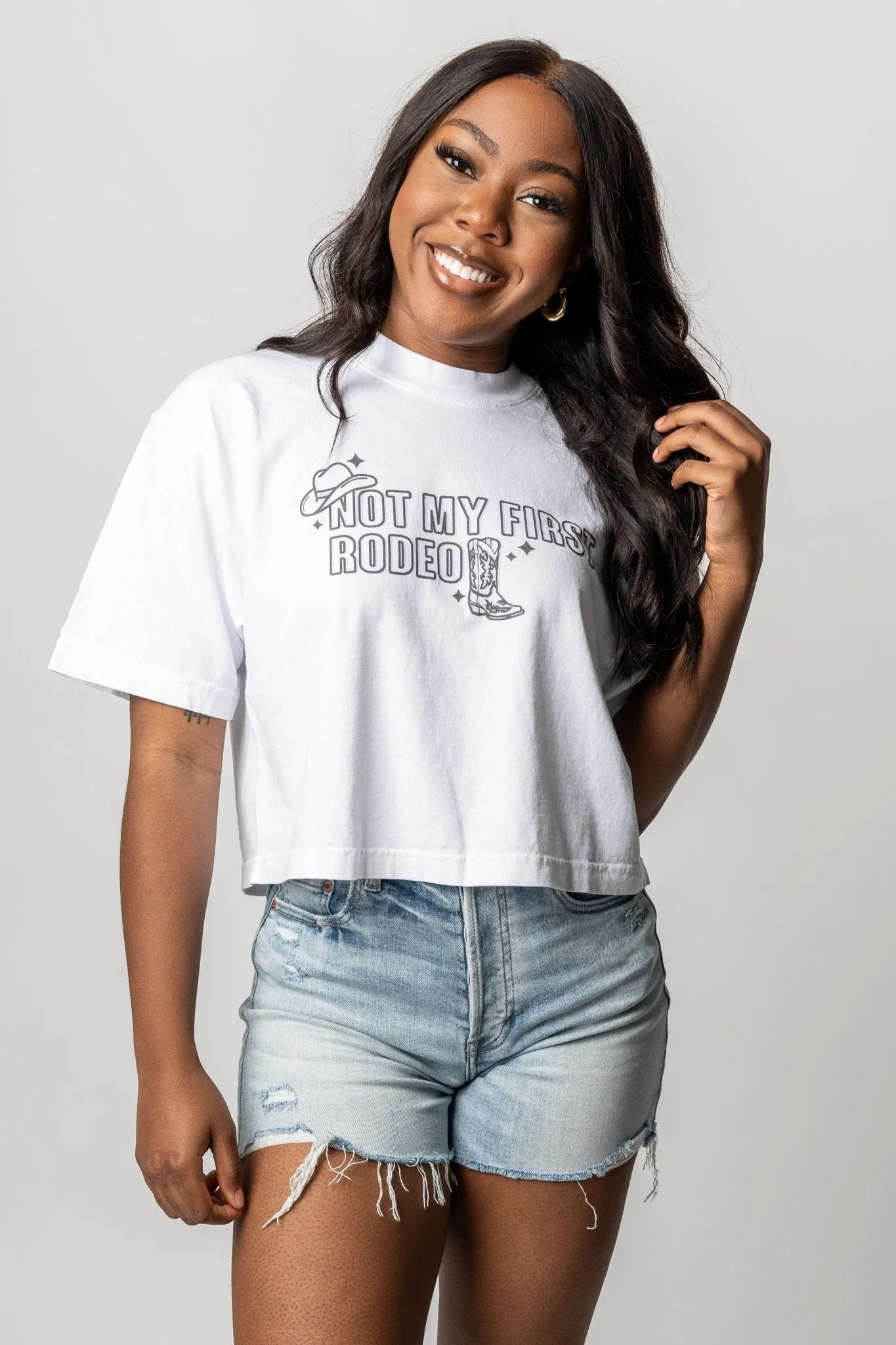 Not my first rodeo cropped tee cement