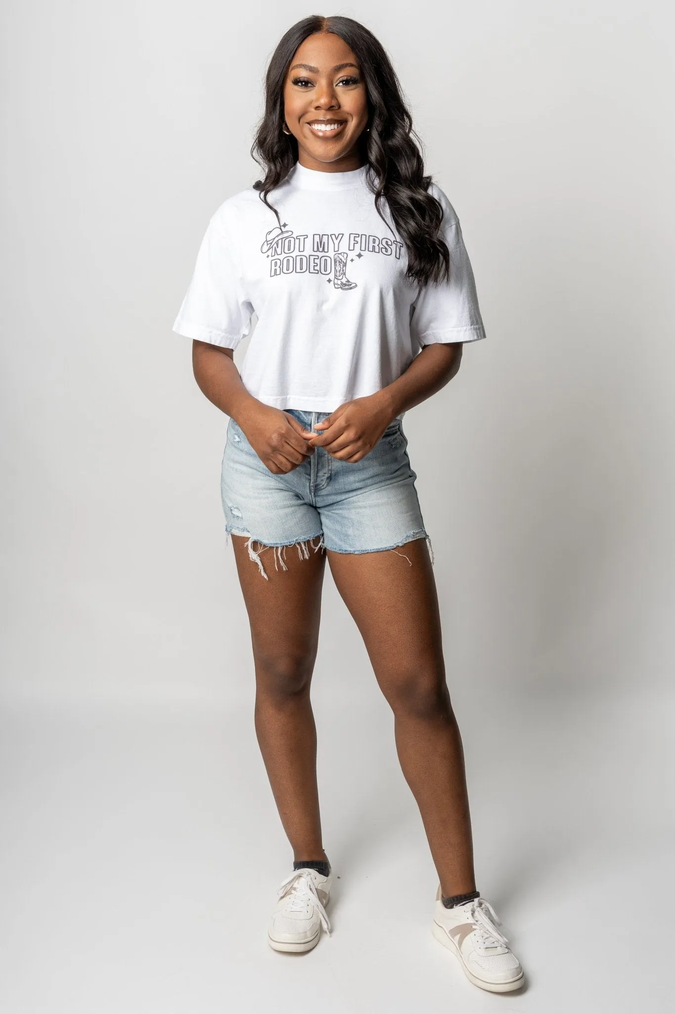 Not my first rodeo cropped tee cement