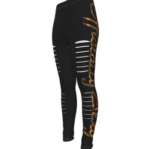 Officially Sexy Orange Army Camouflage Women's Black Ripped Leggings #1