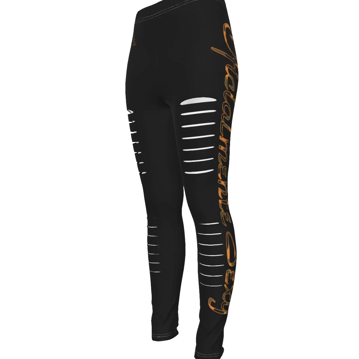 Officially Sexy Orange Army Camouflage Women's Black Ripped Leggings #1