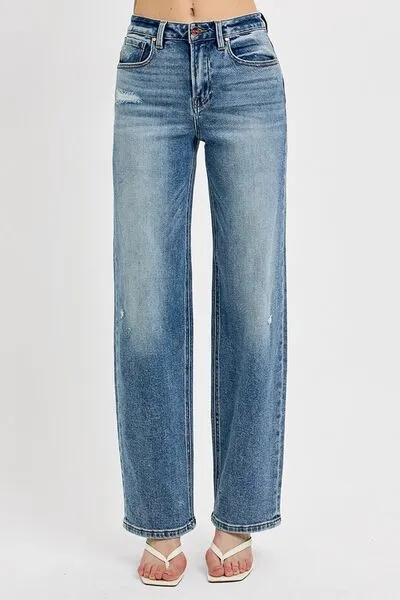 RISEN Full Size Distressed Wide Leg Jeans Plus Size
