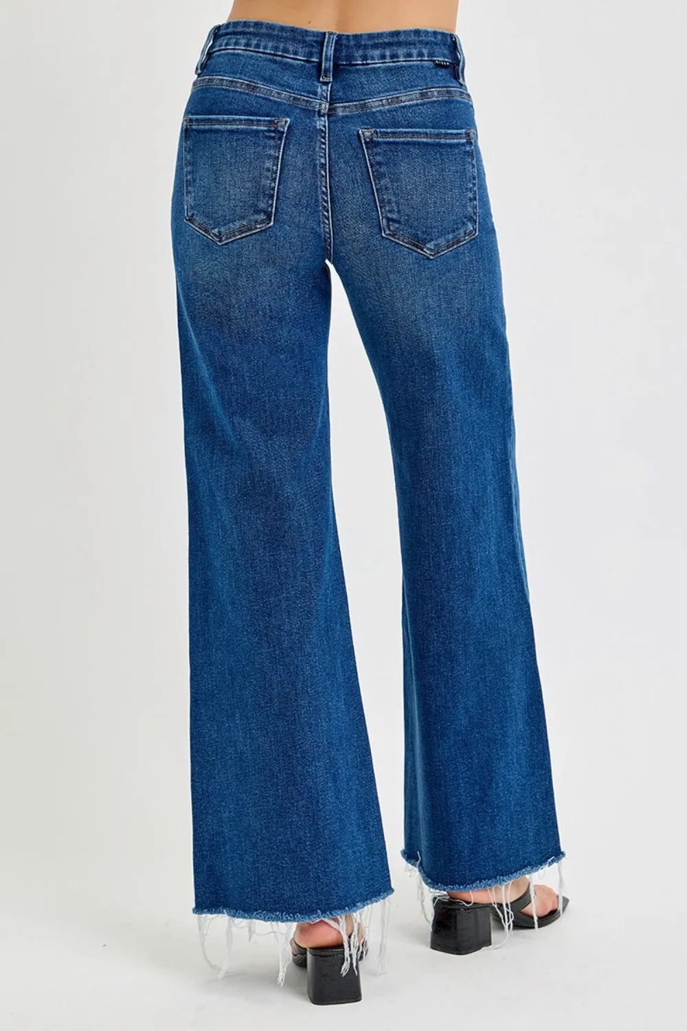RISEN Tummy Control High Rise Raw Hem Wide Leg Jeans