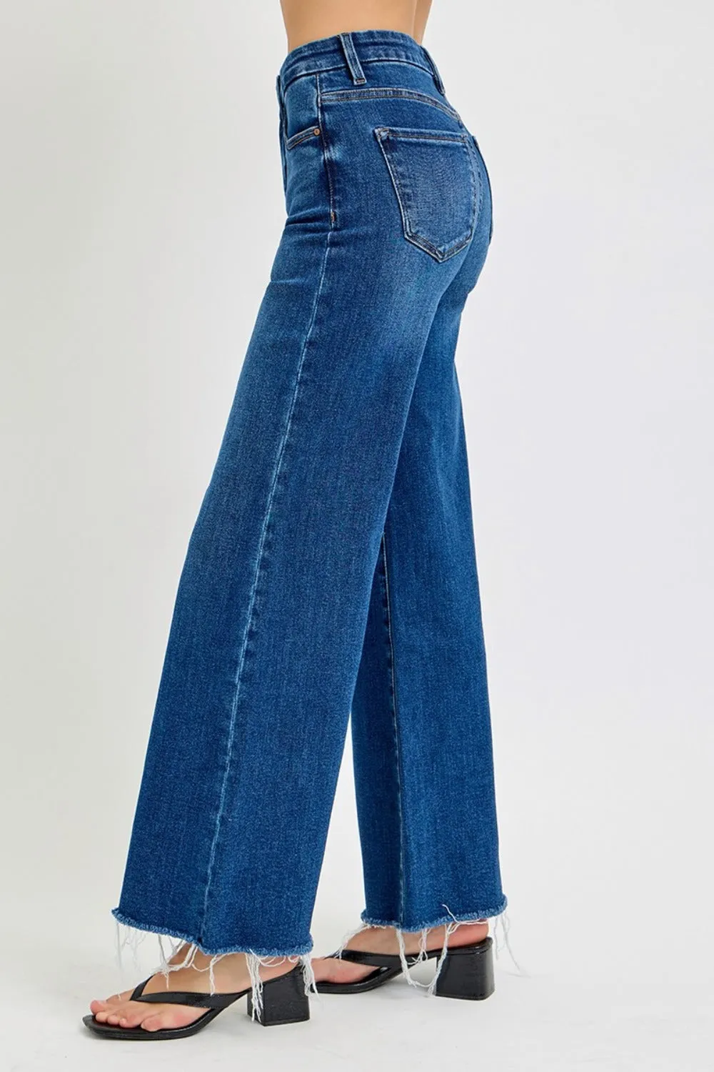 RISEN Tummy Control High Rise Raw Hem Wide Leg Jeans