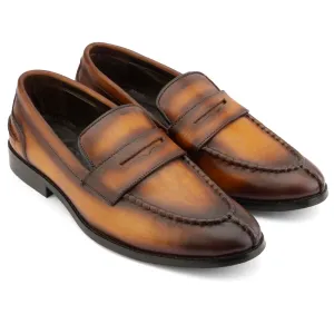TAN PATINA APRON TOE PENNY LOAFERS