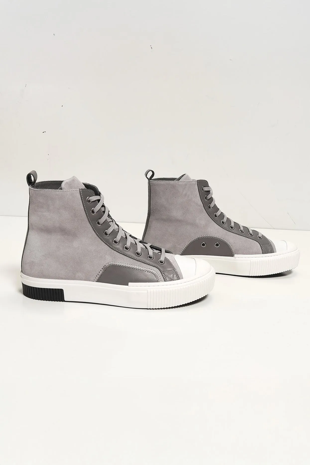 The King Leather and Suede High Tops - Grey Suede