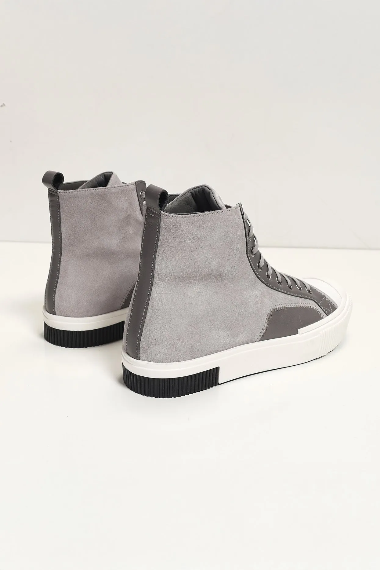 The King Leather and Suede High Tops - Grey Suede