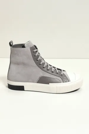 The King Leather and Suede High Tops - Grey Suede