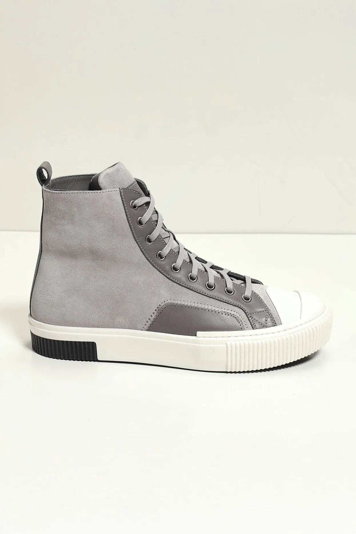 The King Leather and Suede High Tops - Grey Suede